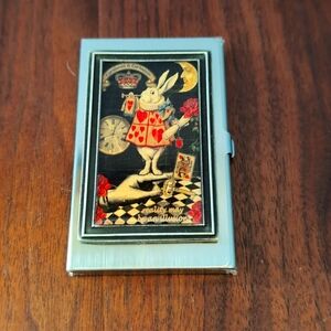 Alice in wonderland White rabbit, silver metal card holder